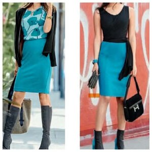 Cabi Blue green Rayon Blend Stretch Sigourney Pencil Skirt 10 # 3220